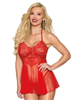 3. Sex Shop, Red Dot Mesh and Lace Babydoll Set by DreamGirl