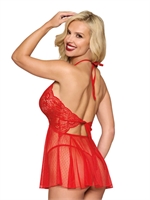 4. Sex Shop, Red Dot Mesh and Lace Babydoll Set by DreamGirl